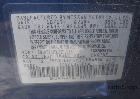 2018 Nissan Sentra S из США, поврежденный, VIN 3N1AB7AP3JY219077